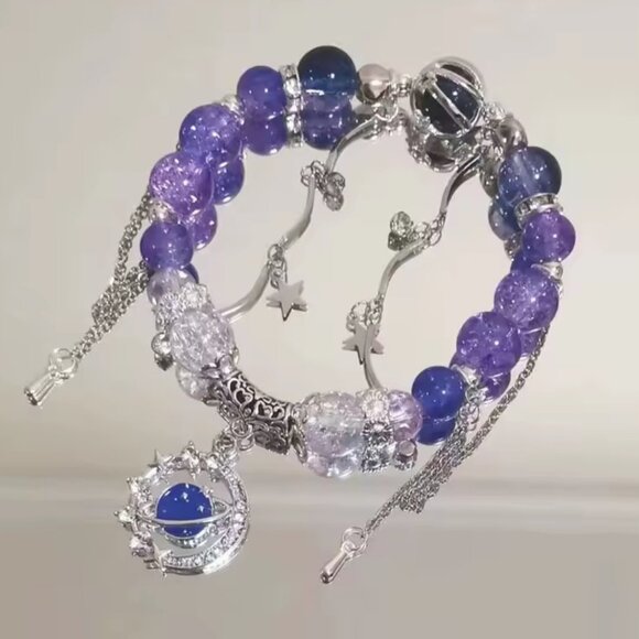 Luxury Purple Star Planet Chain Crystal Opal Beaded Bracelet Jewelry - Picture 4 of 5